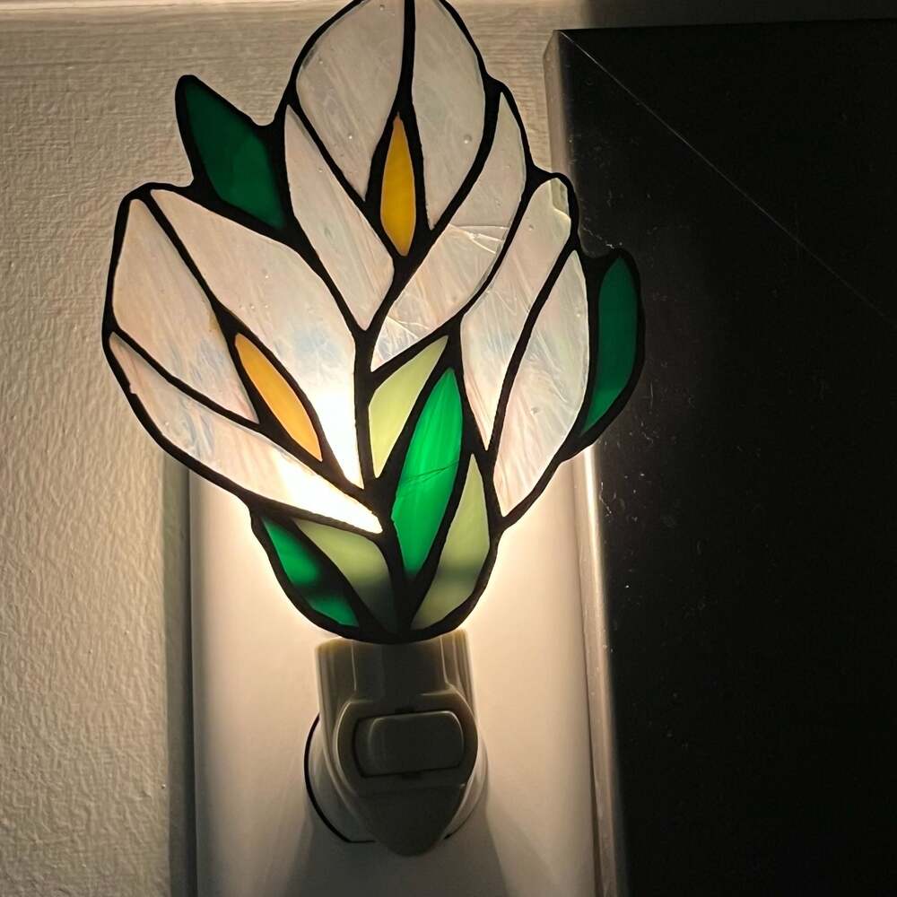 Handmade Stained Glass Calla Lily Flower Plug In Night Light Working Floral